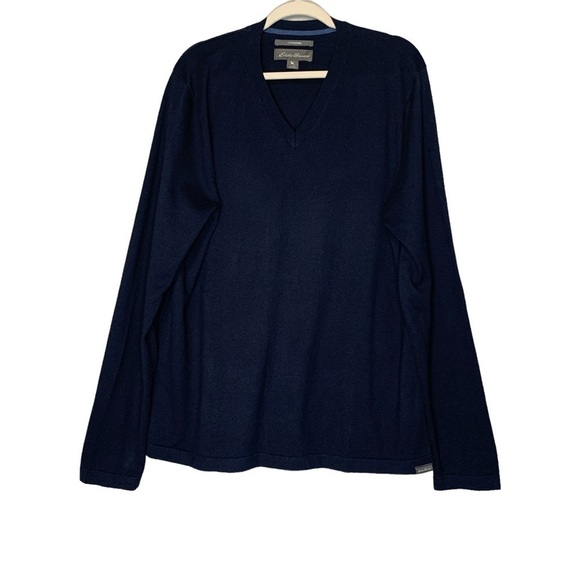 Eddie Bauer cotton merino wool navy‎ v-neck sweater. Size XL - Picture 1 of 7